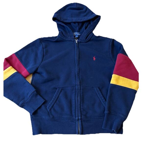 Polo Ralph Lauren Hoodie Colorblock Blue Maroon Logo Zip Up Women XS / Youth M - Picture 4 of 16